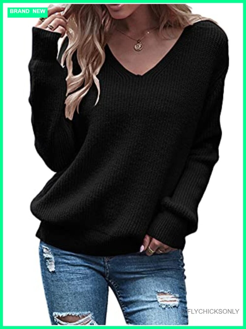 Women's Long Sleeve V Neck Oversized Chunky Knit Pullover Sweater
